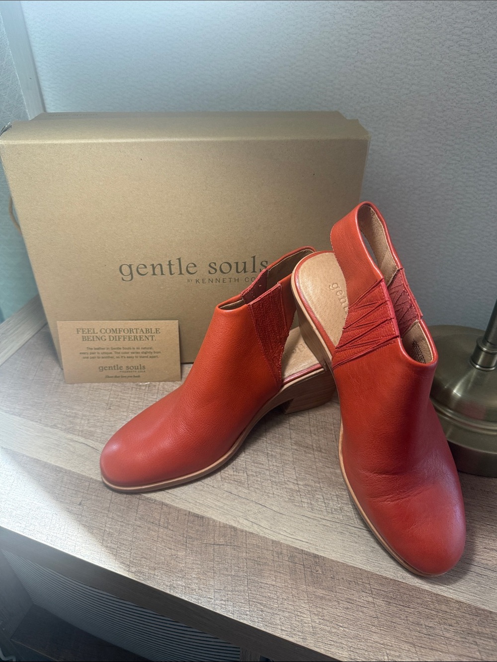 gentle souls Orange Leather Slingback Mule Booties